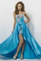 55% OFF on Elastic Satin Beaded Asymmetrical Floor-length Prom Dress