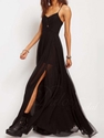 50% OFF on Black Backless Split Front Chiffon Straps Neck Maxi Dress
