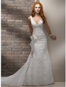 45% OFF on Sheath / Column V-neck Court Train Satin Wedding Dress
